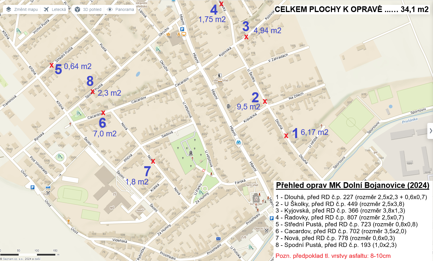 Orientační rozsah lokálních oprav místních komunikací 2024