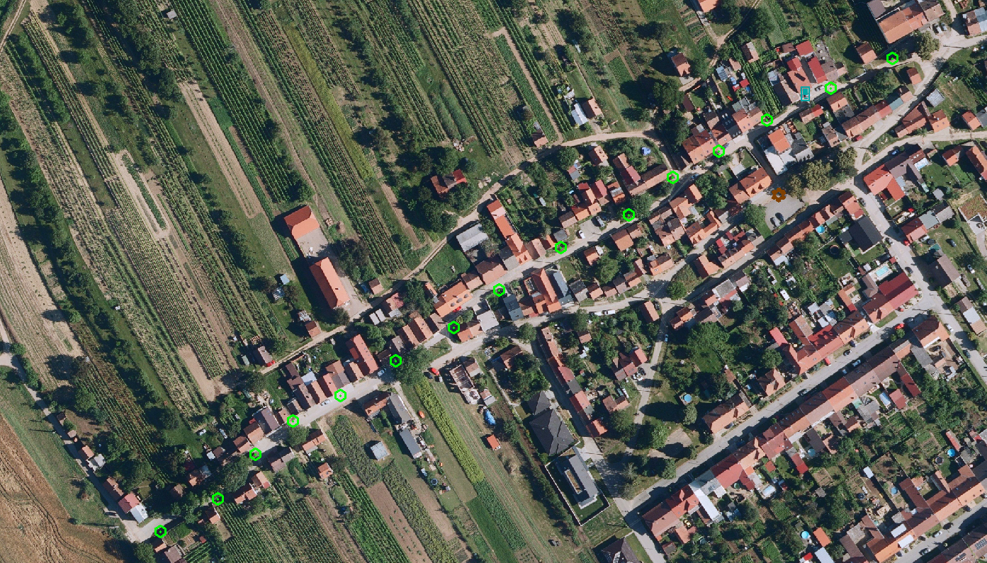 Předpokládané rozmístění stožárů veřejného osvětlení v ulici Vinařské